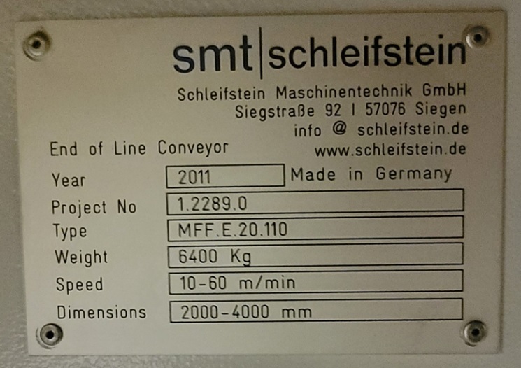 2011 SCHLEIFSTEIN MFF.E.20.110 Conveyors | PressTrader Limited